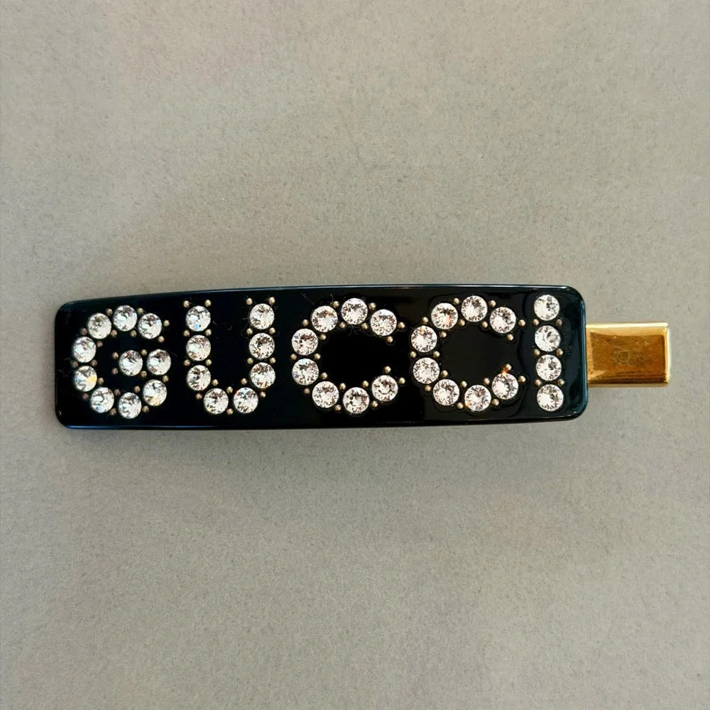 Gucci Black Logo Crystal Barrette